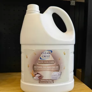 Nước Rửa Chén Bát Clean Crest Hương Cám Gạo 3.8kg, Nước Rửa Bát Đậm Đặc, Đánh Bay Dầu Mỡ, Bảo Vệ Da Tay